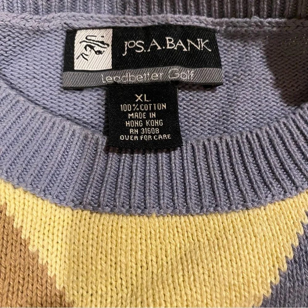 Jos.A.Bank Sweater Men’s XL Multi Colored Diamond Print Cotton Crewneck